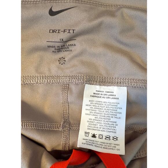 Nike Air Dri-Fit High Rise Leggings 1X Taupe Gray Mesh Panels Pockets - Picture 2 of 7